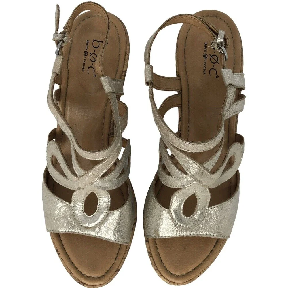 BORN Wynda Womens Sandals Leather Gold Size 9 M Ankle‎ Strap